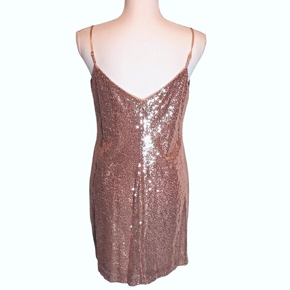 NEW Bar III Rose Gold Metallic Sequin‎ Mini Slip Dress Spaghetti Straps Size S - Picture 3 of 11